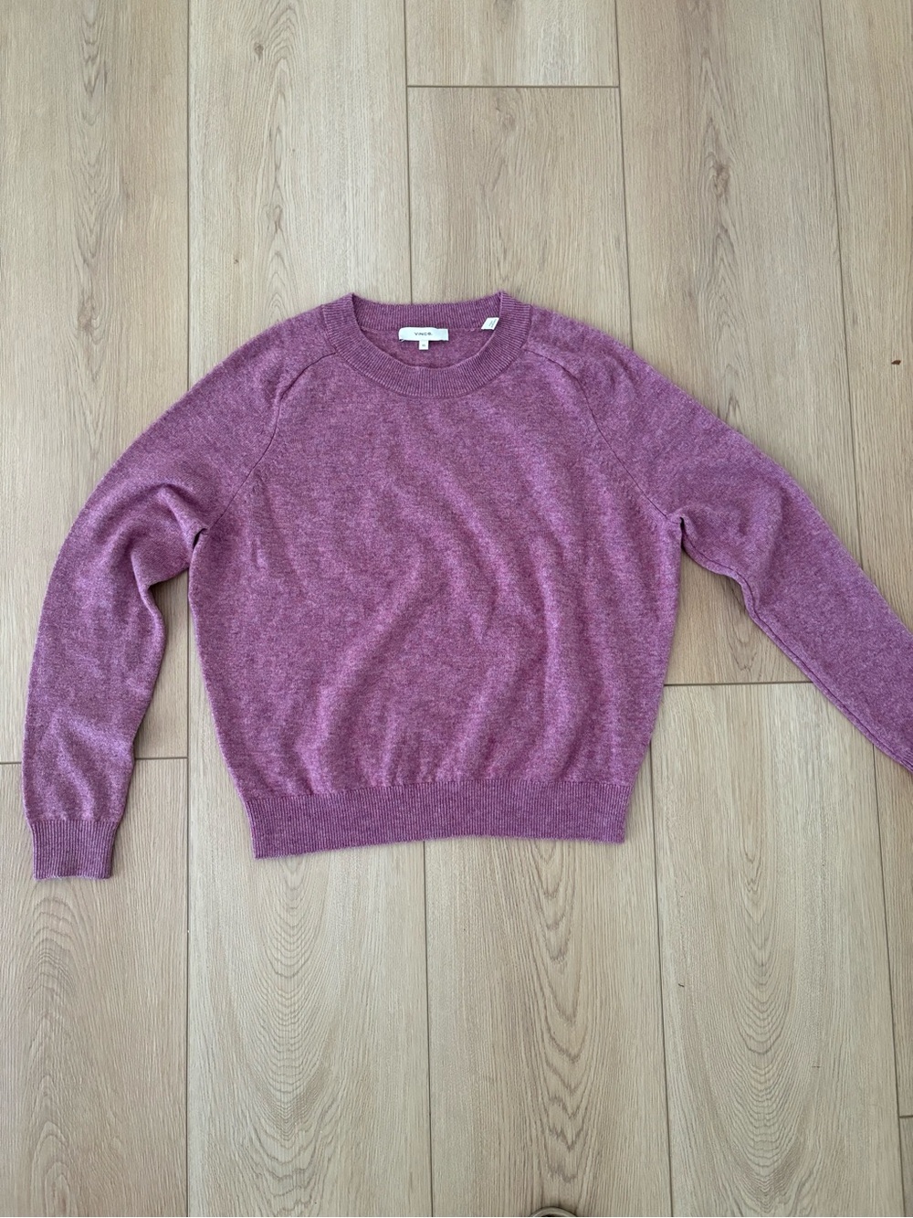 Vince Wool Cashmere Crewneck Sweater XS Mauve Purple Raglan Soft Luxury